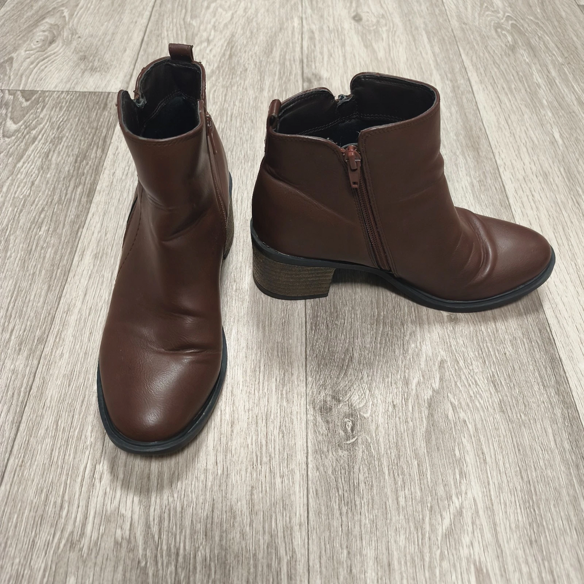 Next Womens Brown Ankle Boots Block Heel Side Zip Size UK 5 EU 38 US 7 – 7.5