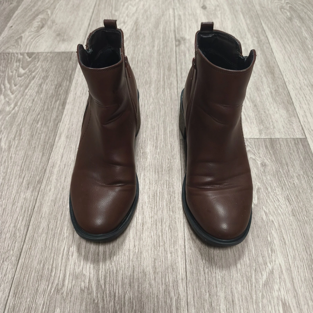 Next Womens Brown Ankle Boots Block Heel Side Zip Size UK 5 EU 38 US 7 – 7.5
