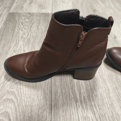Next Womens Brown Ankle Boots Block Heel Side Zip Size UK 5 EU 38 US 7 – 7.5