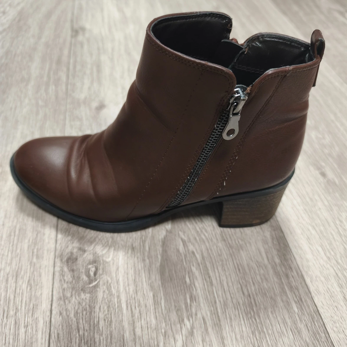 Next Womens Brown Ankle Boots Block Heel Side Zip Size UK 5 EU 38 US 7 – 7.5