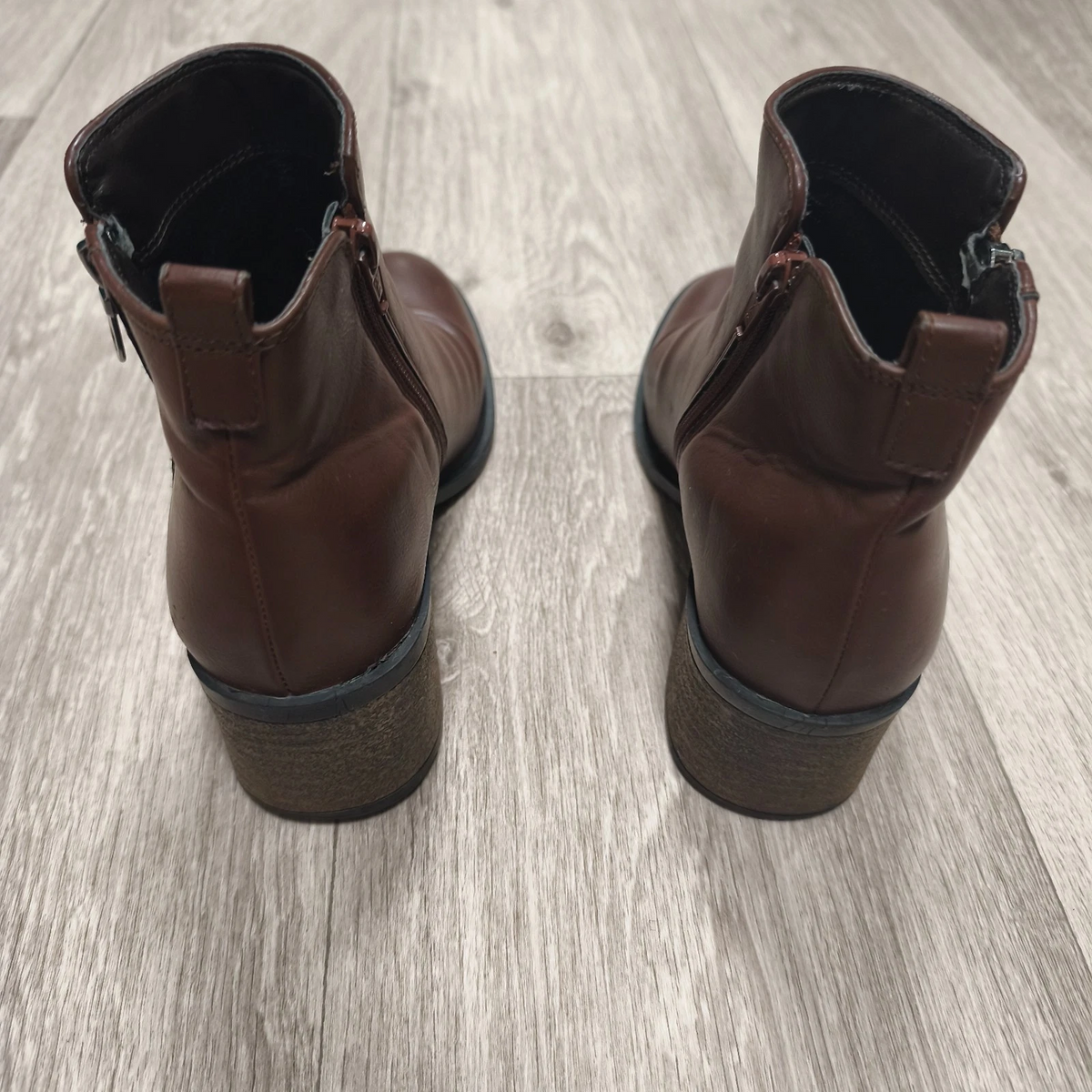 Next Womens Brown Ankle Boots Block Heel Side Zip Size UK 5 EU 38 US 7 – 7.5