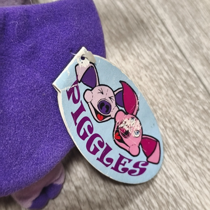 Vintage Piggles Purple Pig Plush Stuffed Animal Toy Paper Tag Included