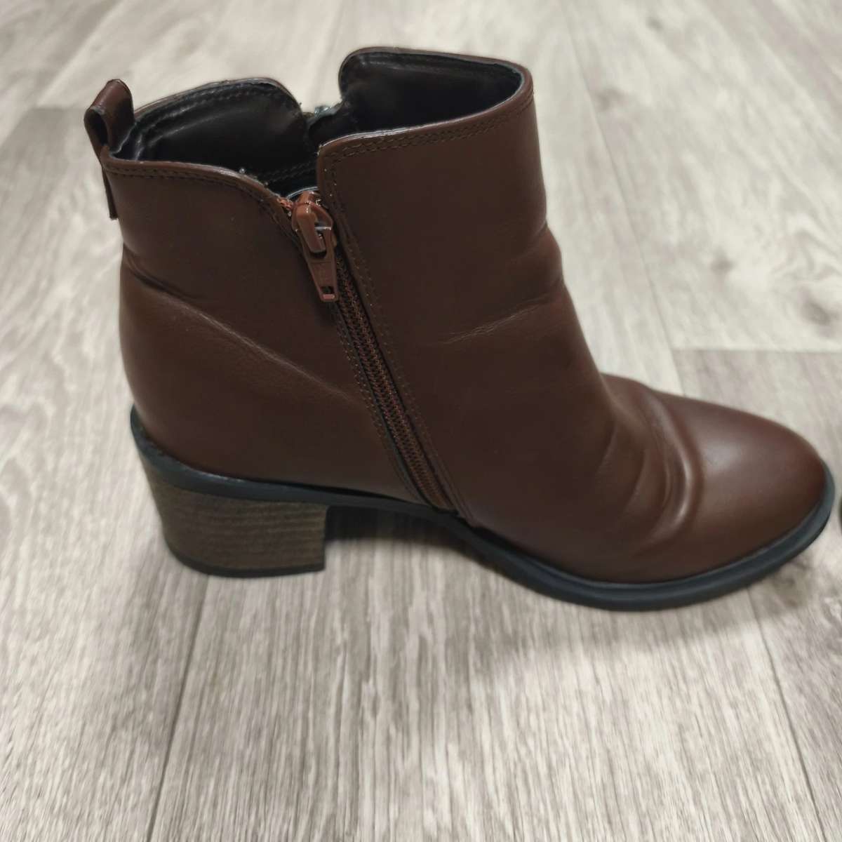Next Womens Brown Ankle Boots Block Heel Side Zip Size UK 5 EU 38 US 7 – 7.5