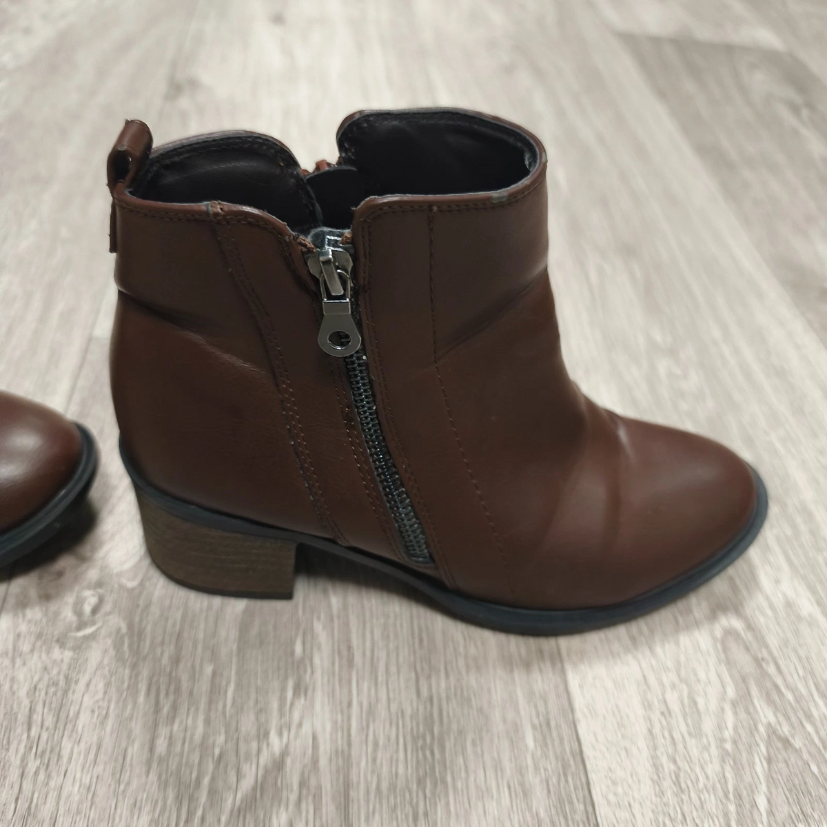 Next Womens Brown Ankle Boots Block Heel Side Zip Size UK 5 EU 38 US 7 – 7.5