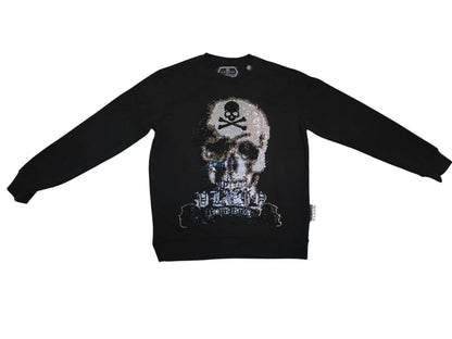 PHILIPP PLEIN Platinum Cut Sweatshirt Black Rhinestone Crystal Skull Men L XL