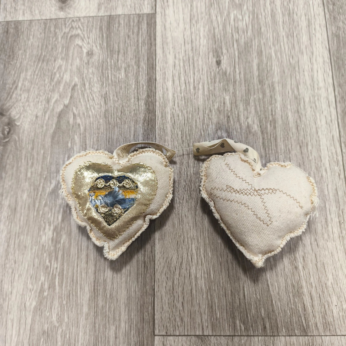 Set 2 Leicestershire Club You 2011 Fabric Heart Hanging Ornaments Gold Decor