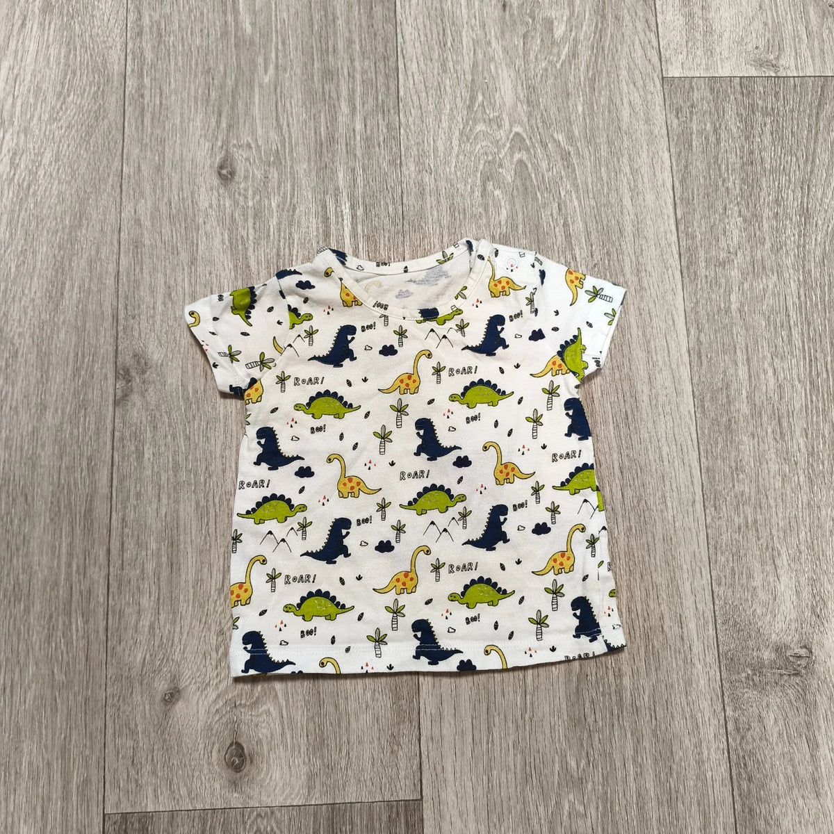 Baby Boys Dinosaur T-Shirt Short Sleeve White All Over Print 3-6 Months Snap