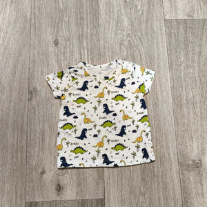 Baby Boys Dinosaur T-Shirt Short Sleeve White All Over Print 3-6 Months Snap