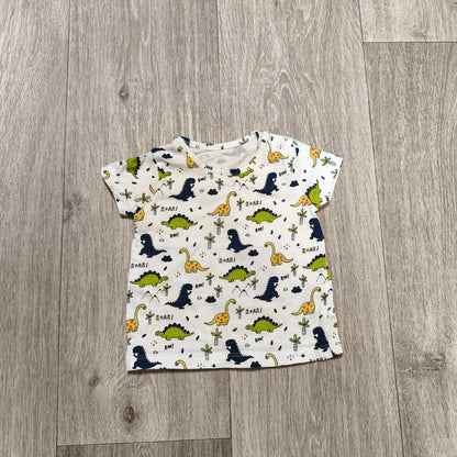 Baby Boys Dinosaur T-Shirt Short Sleeve White All Over Print 3-6 Months Snap