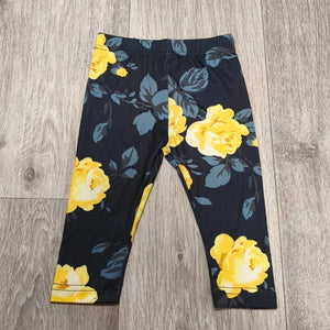 Floral Leggings Yellow Rose Flower Print Stretch Pants Baby Girls Size 6-9M