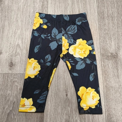 Floral Leggings Yellow Rose Flower Print Stretch Pants Baby Girls Size 6-9M