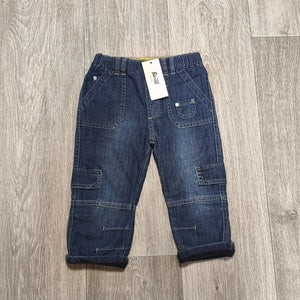 Steiff Original Baby Denim Cargo Pants Blue Elastic Waist Cuffed Jeans NWT