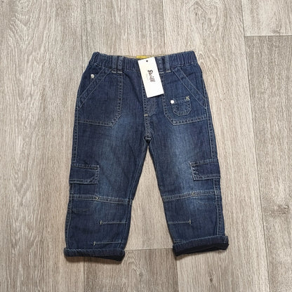 Steiff Original Baby Denim Cargo Pants Blue Elastic Waist Cuffed Jeans NWT