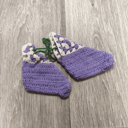 Handmade Crochet Baby Booties Purple Cream Knit Slippers Shoes Green Tie 10cm