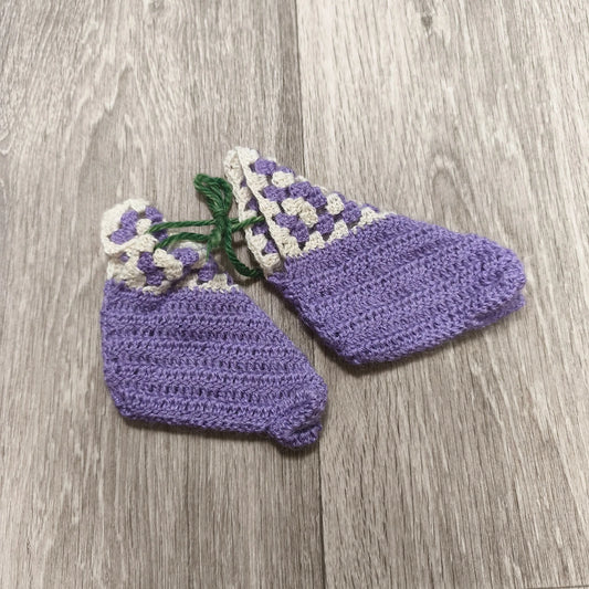 Handmade Crochet Baby Booties Purple Cream Knit Slippers Shoes Green Tie 10cm