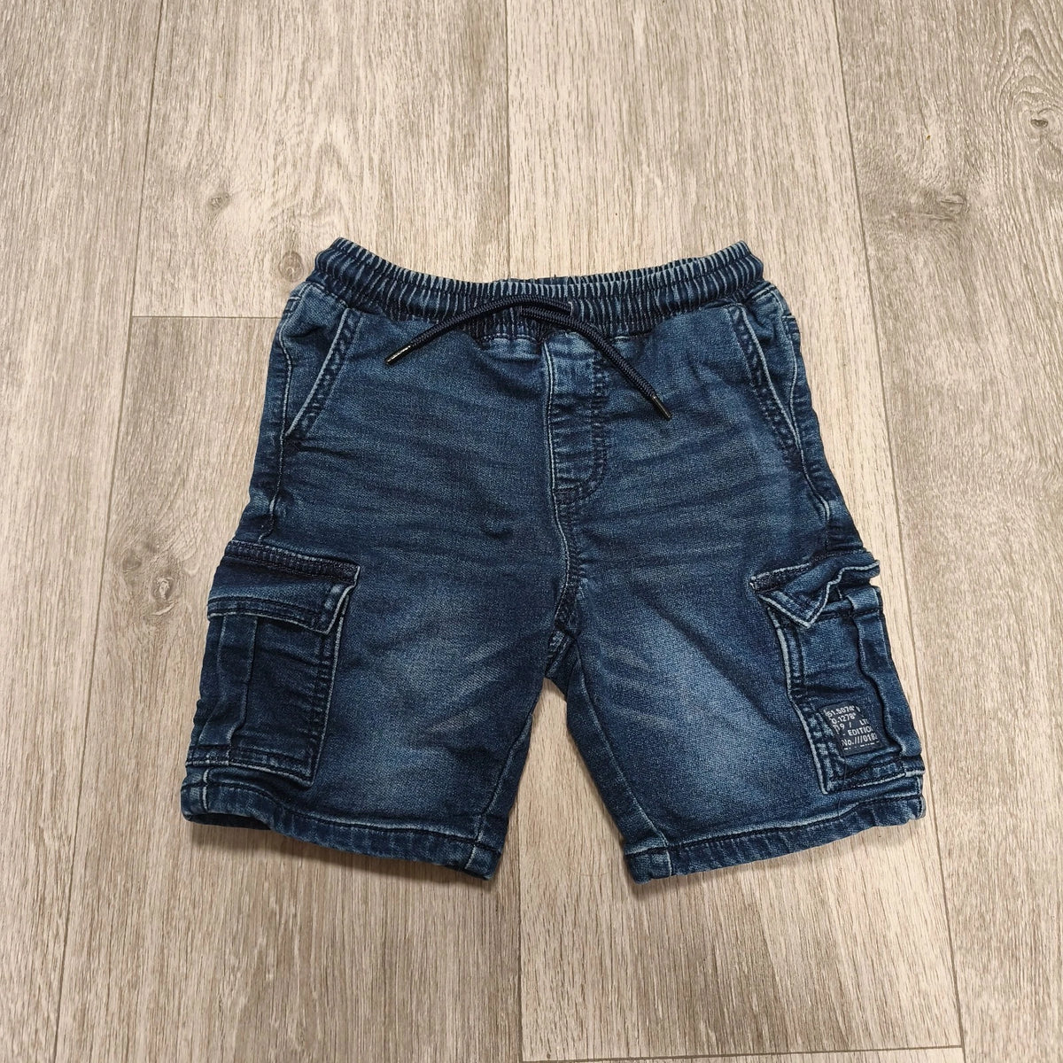 Next Boys Denim Cargo Shorts Size 4 Yrs 104cm Elastic Waist Blue Jorts