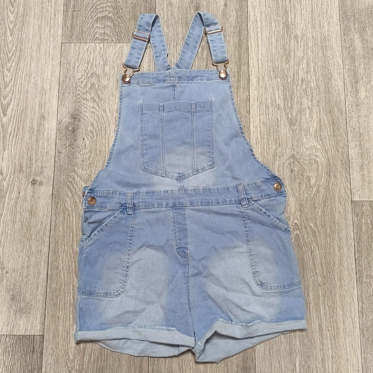 Nutmeg Girls Light Blue Denim Dungaree Shorts Overalls Size 12-13 Years