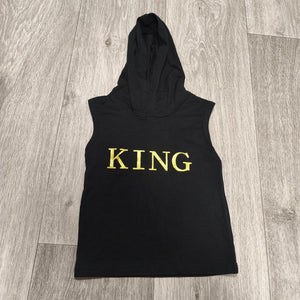 Sleeveless Black Hooded Tank Top Size 90 Graphic Print KING Cotton Blend