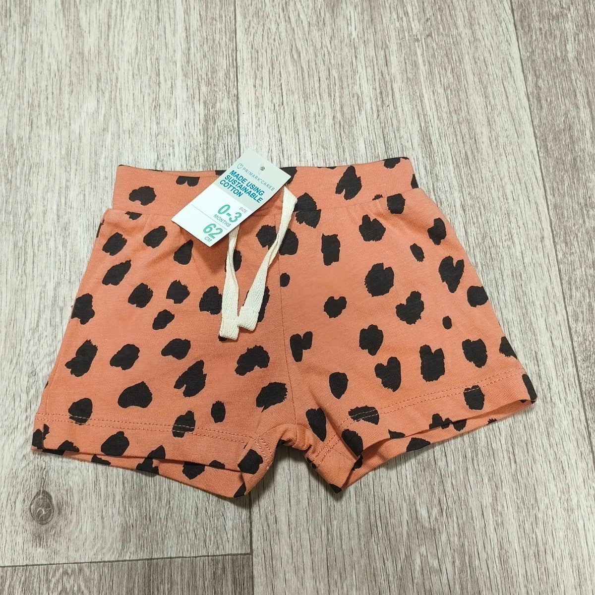 Primark Cares Baby Shorts 0-3 Months 62cm Orange Black Spot Pattern NWT