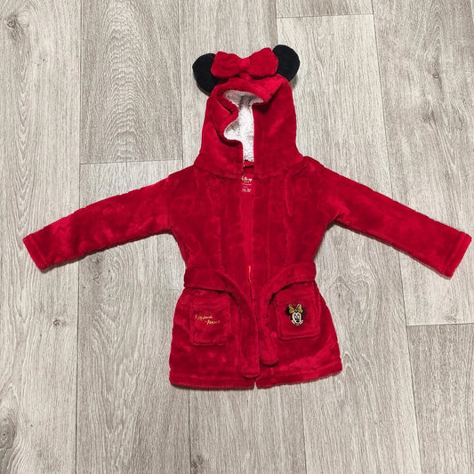 Disney Primark Minnie Mouse Baby Red Fleece Hooded Dressing Gown Robe 18-24M
