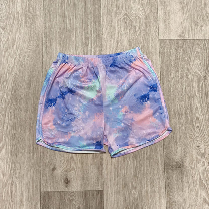 SHEIN Girls Size 10Y Galaxy Tie Dye Print Athletic Dolphin Shorts Elastic Waist