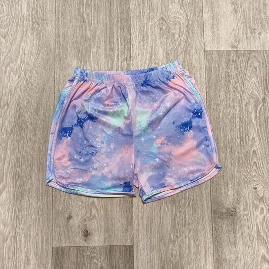 SHEIN Girls Size 10Y Galaxy Tie Dye Print Athletic Dolphin Shorts Elastic Waist