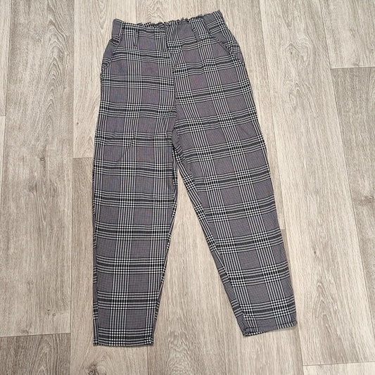 Womens Plaid Check Trousers Elastic Waist Tapered Ankle Pants Smart Casual
