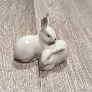Vintage USSR Soviet Porcelain Rabbits Figurine Artel Progress Leningrad 1950