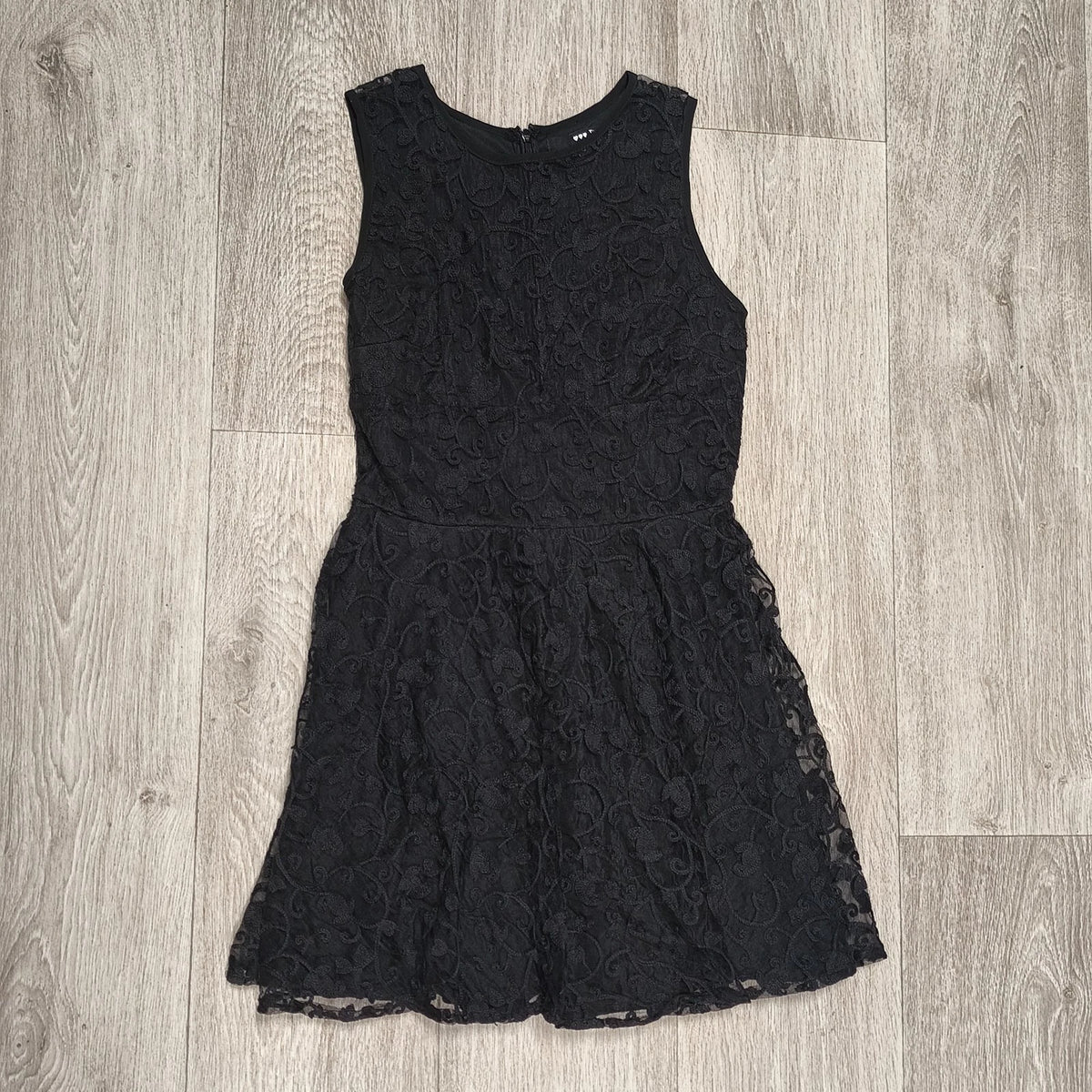 TINC London Womens Black Lace Embroidered Fit Flare Mini Dress Sleeveless Size S