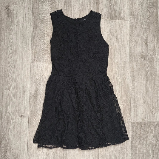 TINC London Womens Black Lace Embroidered Fit Flare Mini Dress Sleeveless Size S