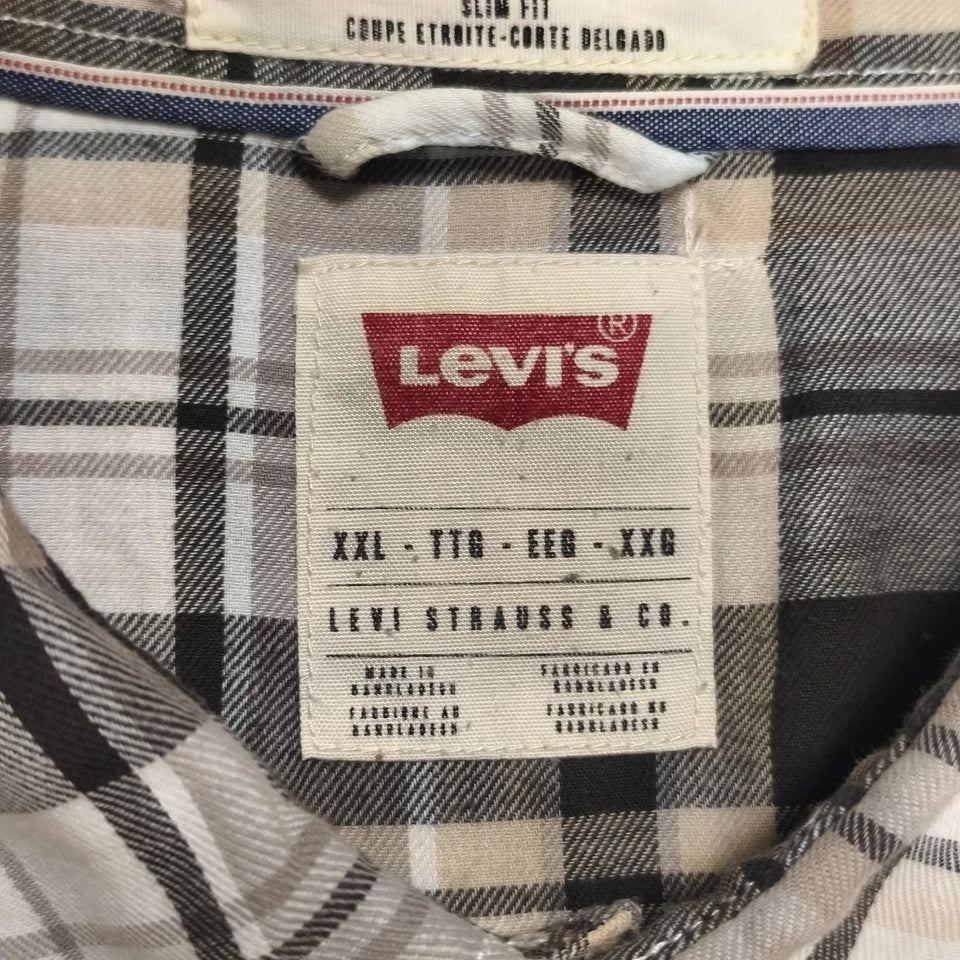 Levi's Mens Western Shirt XXL Slim Fit Plaid Pearl Snap Long Sleeve Beige Black