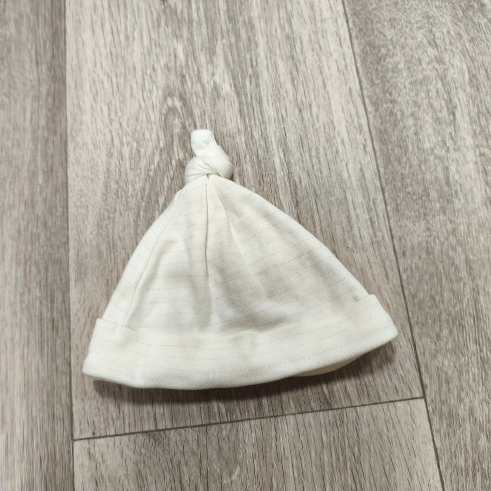 Next Baby Top Knot Hat Beanie White Striped 100% Cotton 0-3 Months