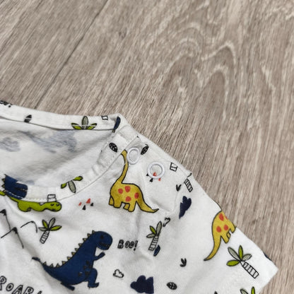 Baby Boys Dinosaur T-Shirt Short Sleeve White All Over Print 3-6 Months Snap