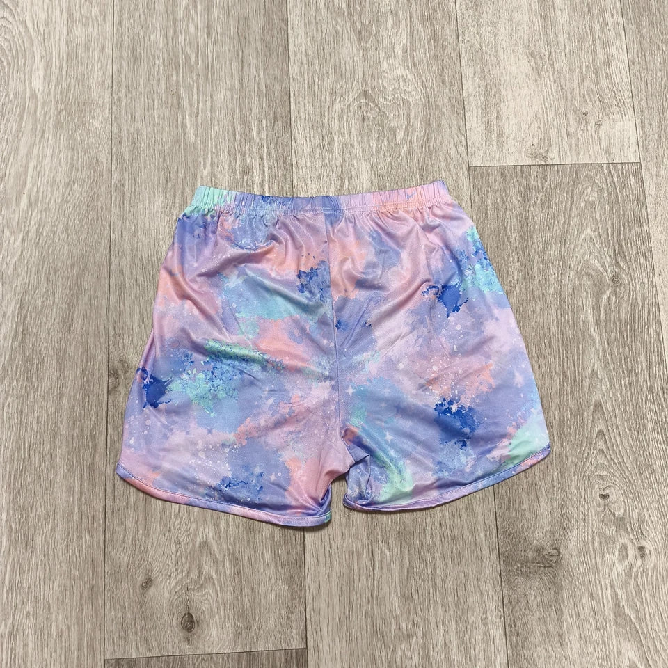 SHEIN Girls Size 10Y Galaxy Tie Dye Print Athletic Dolphin Shorts Elastic Waist