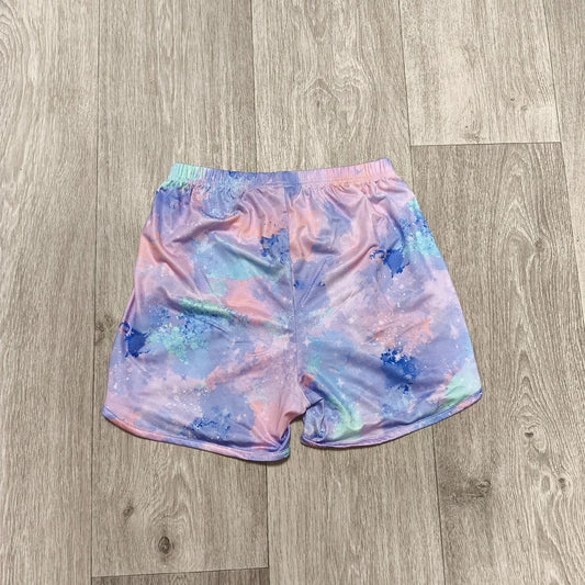 SHEIN Girls Size 10Y Galaxy Tie Dye Print Athletic Dolphin Shorts Elastic Waist