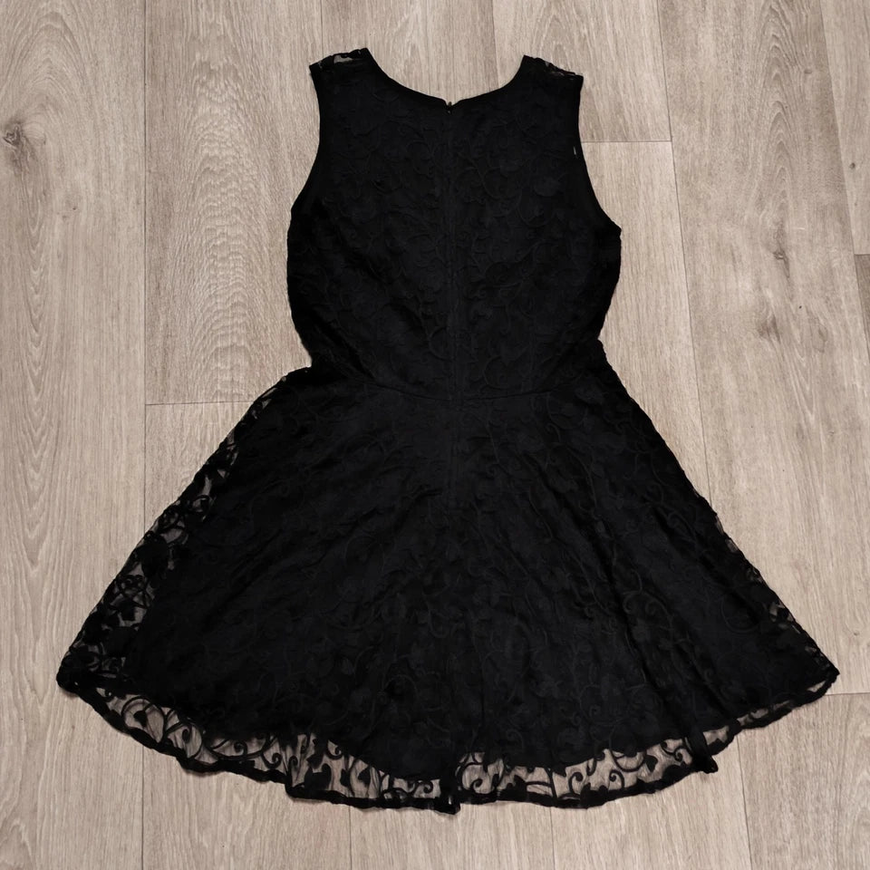TINC London Womens Black Lace Embroidered Fit Flare Mini Dress Sleeveless Size S
