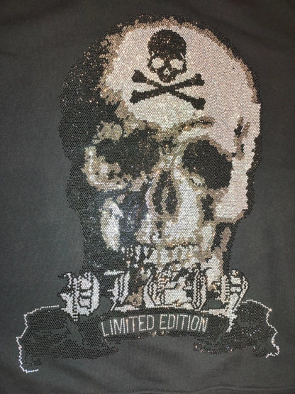 PHILIPP PLEIN Platinum Cut Sweatshirt Black Rhinestone Crystal Skull Men L XL