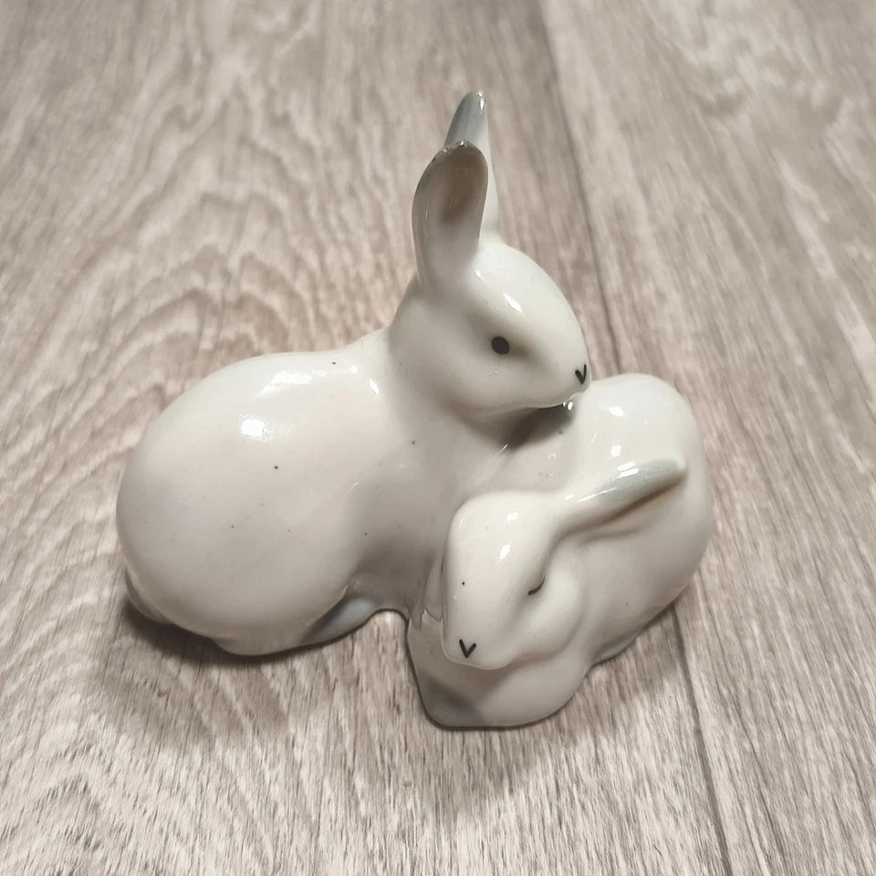 Vintage USSR Soviet Porcelain Rabbits Figurine Artel Progress Leningrad 1950