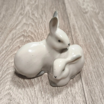 Vintage USSR Soviet Porcelain Rabbits Figurine Artel Progress Leningrad 1950