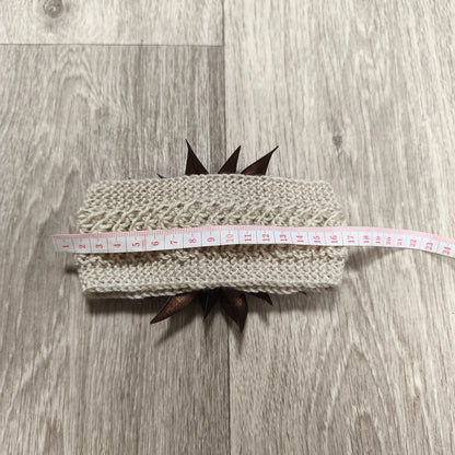 Handmade Knit Headband Beige Brown Satin Flower Rhinestone Ear Warmer