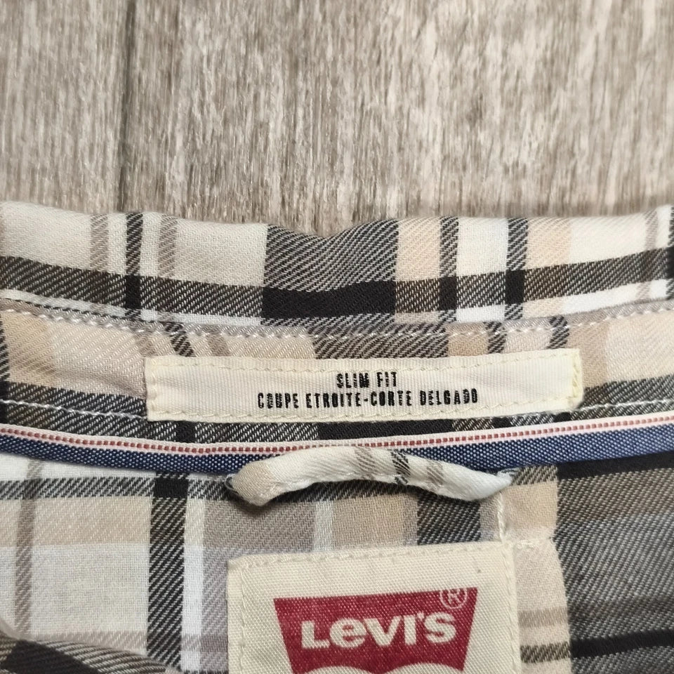 Levi's Mens Western Shirt XXL Slim Fit Plaid Pearl Snap Long Sleeve Beige Black