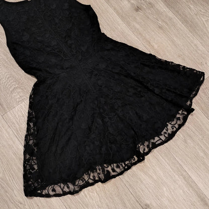 TINC London Womens Black Lace Embroidered Fit Flare Mini Dress Sleeveless Size S