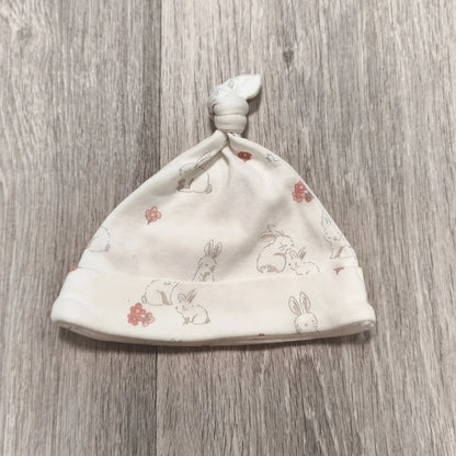 Next Baby First Size Top Knot Hat Bunny Rabbit Print 100% Cotton Newborn Beanie