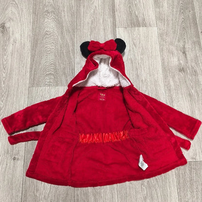 Disney Primark Minnie Mouse Baby Red Fleece Hooded Dressing Gown Robe 18-24M