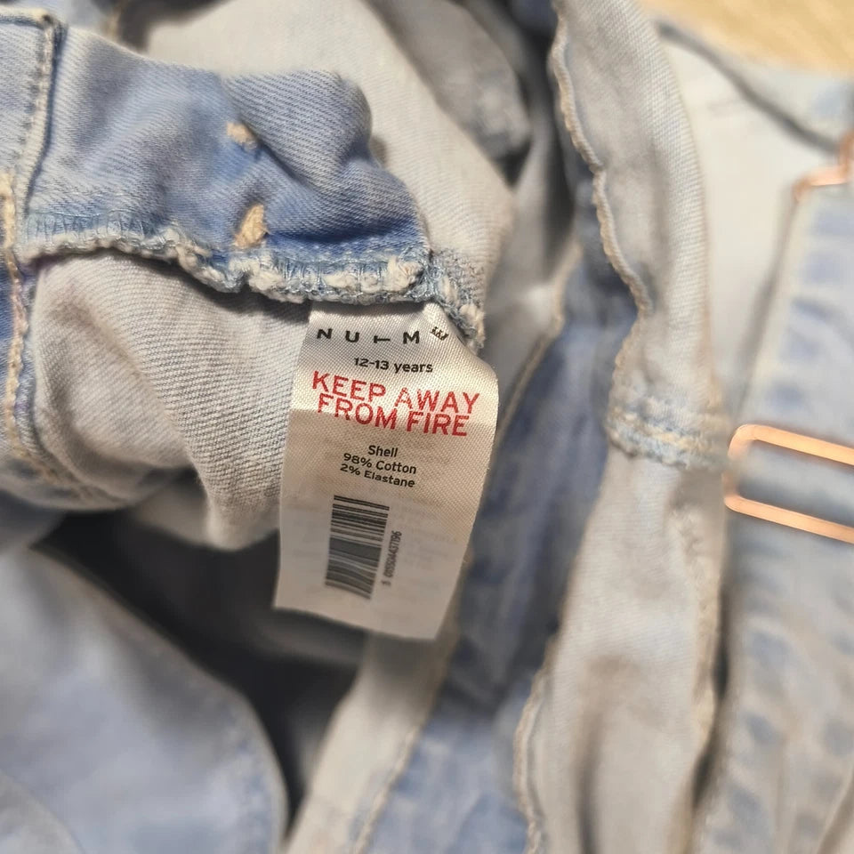 Nutmeg Girls Light Blue Denim Dungaree Shorts Overalls Size 12-13 Years