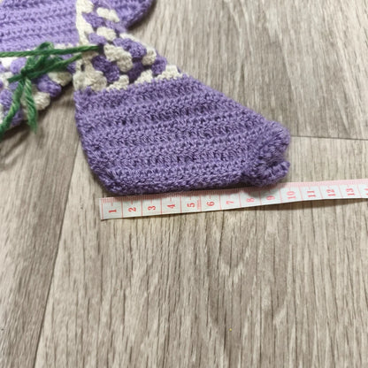Handmade Crochet Baby Booties Purple Cream Knit Slippers Shoes Green Tie 10cm
