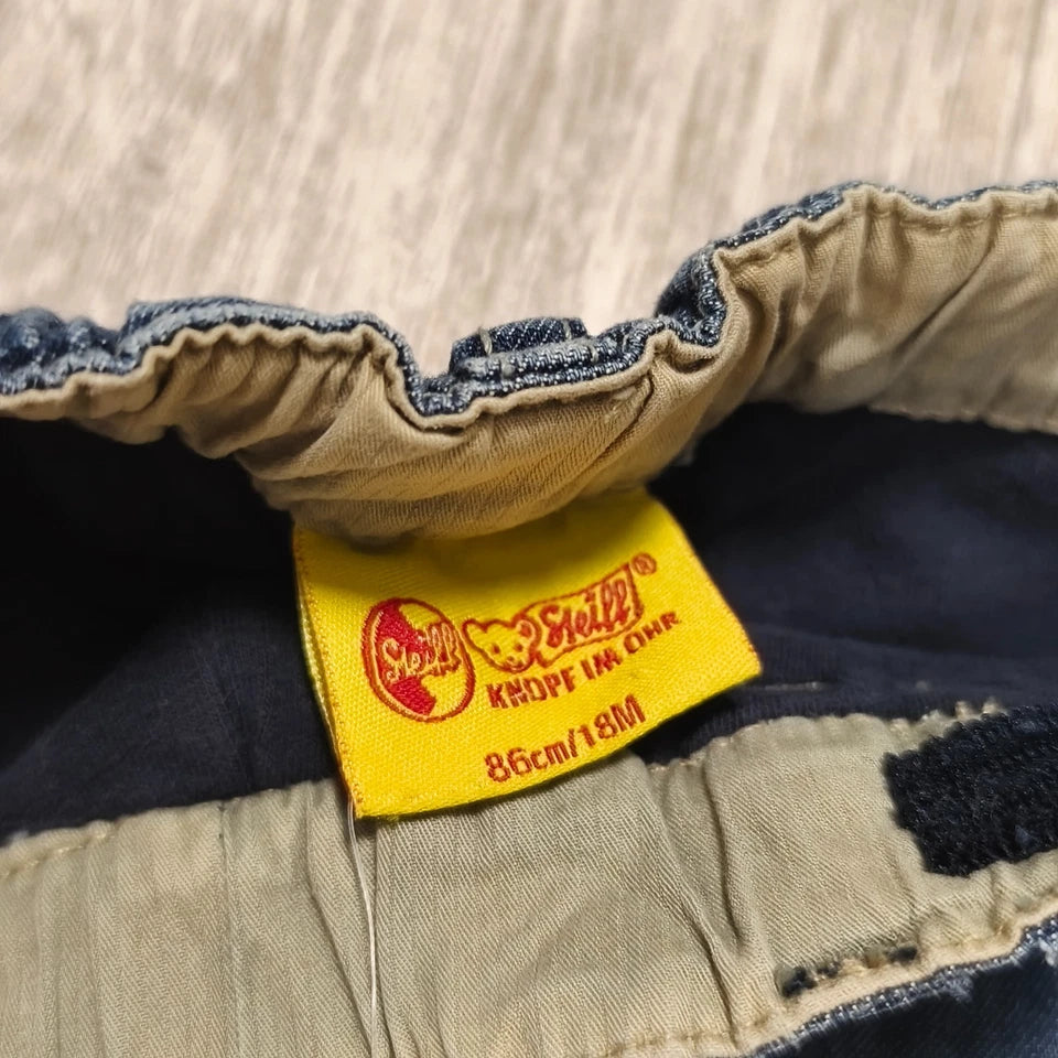 Steiff Original Baby Denim Cargo Pants Blue Elastic Waist Cuffed Jeans NWT