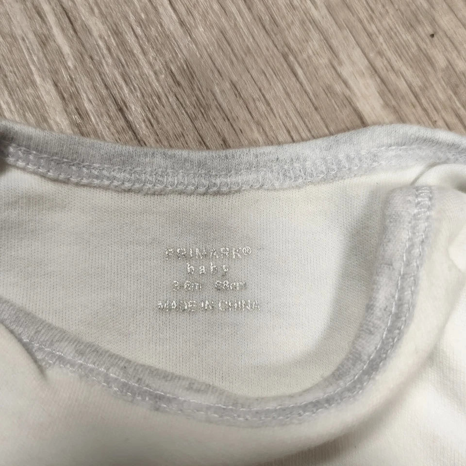 Primark Baby Bodysuit 3-6 Months White Grey Wish Upon A Star Short Sleeve Vest