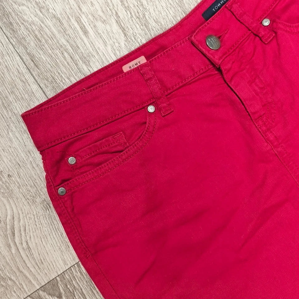 Tommy Hilfiger Rome Women Size 4 Red Denim Skirt Regular Fit 5 Pocket