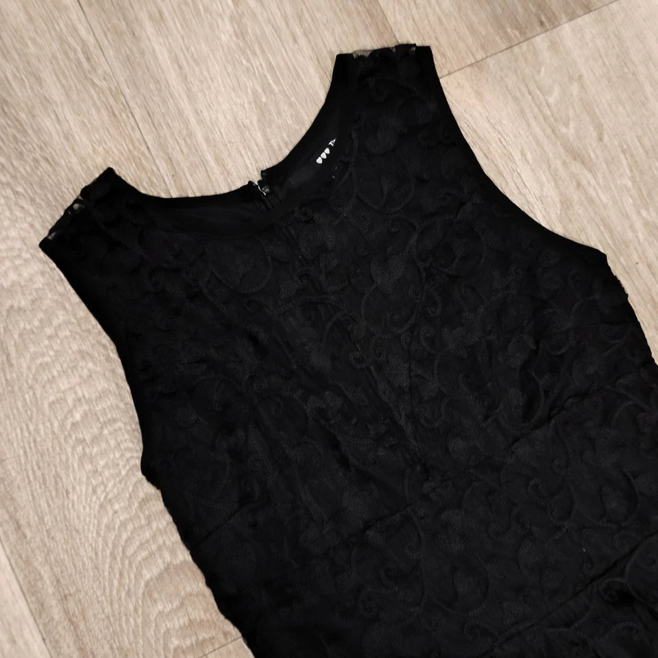 TINC London Womens Black Lace Embroidered Fit Flare Mini Dress Sleeveless Size S